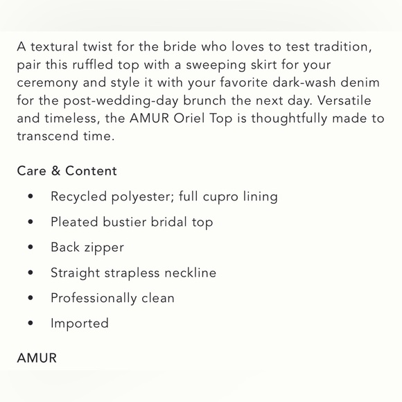 Amur Oriel strapless Bustier pleaded bridal New with Tags - Picture 9 of 9